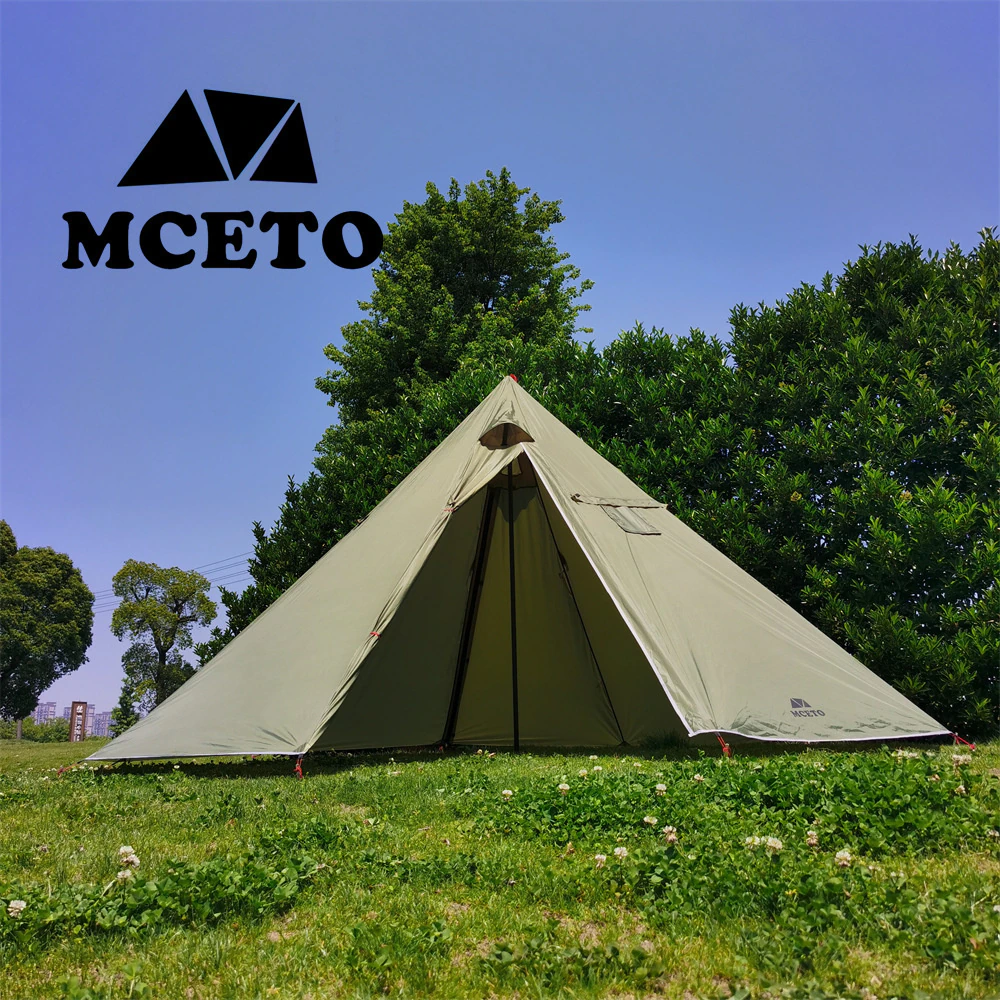 Cheap Goat Tents MCETO 5 8 Pessons Octagonal Camping Pyramid Tent with Chimney Hole Large Space Picnic Travel Family Party Tent Outdoor Shelter   